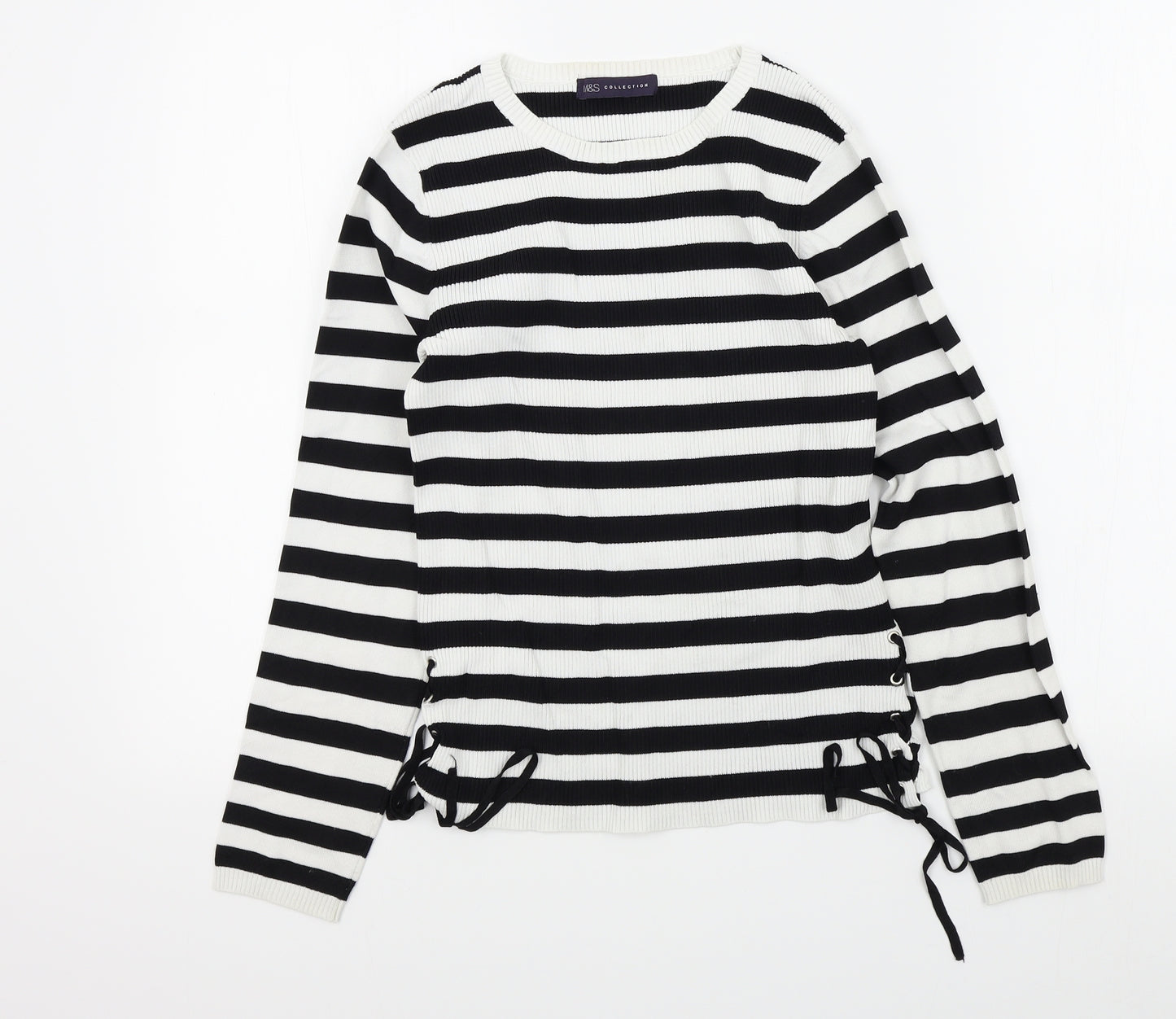 M&S Womens Black Striped  Pullover Jumper Size 12