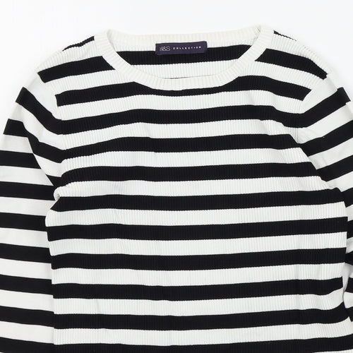 M&S Womens Black Striped  Pullover Jumper Size 12