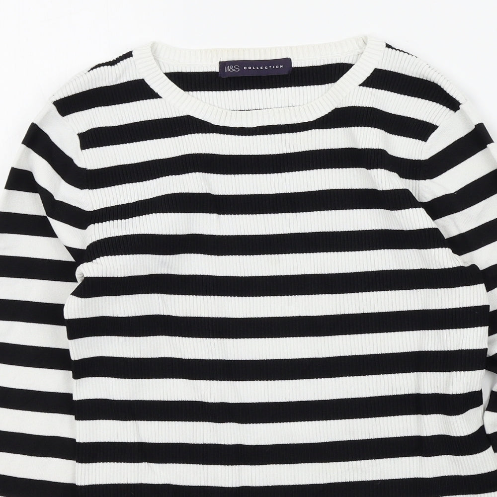 M&S Womens Black Striped  Pullover Jumper Size 12