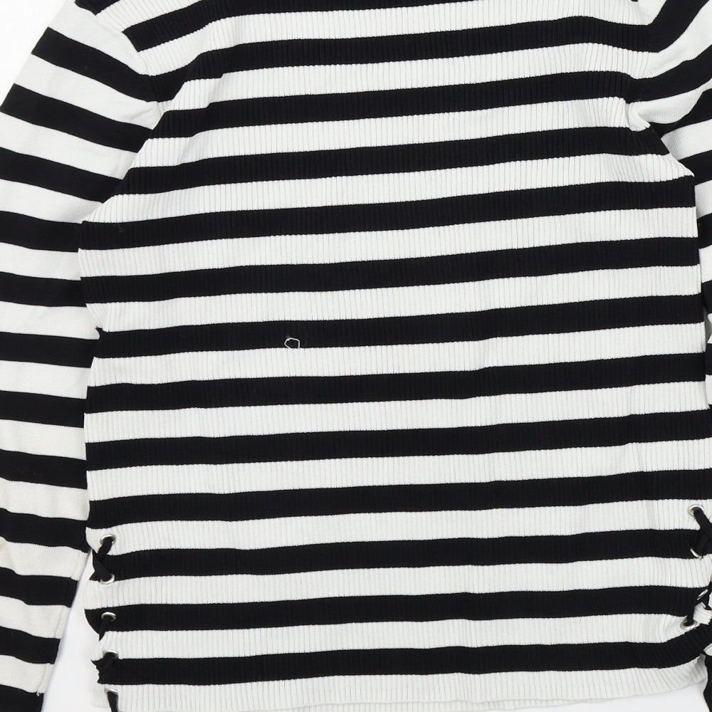 M&S Womens Black Striped  Pullover Jumper Size 12
