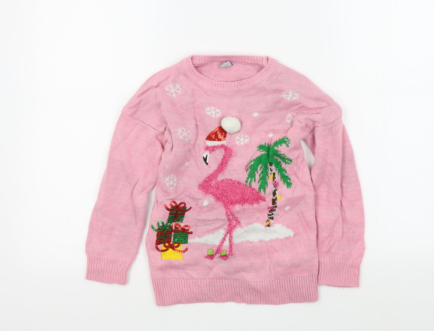 TU Girls Pink Colourblock  Pullover Jumper Size 8 Years  - flamingo