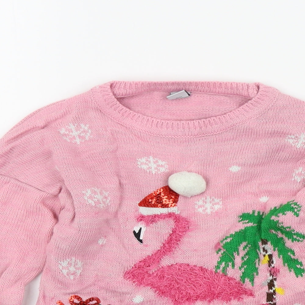 TU Girls Pink Colourblock  Pullover Jumper Size 8 Years  - flamingo