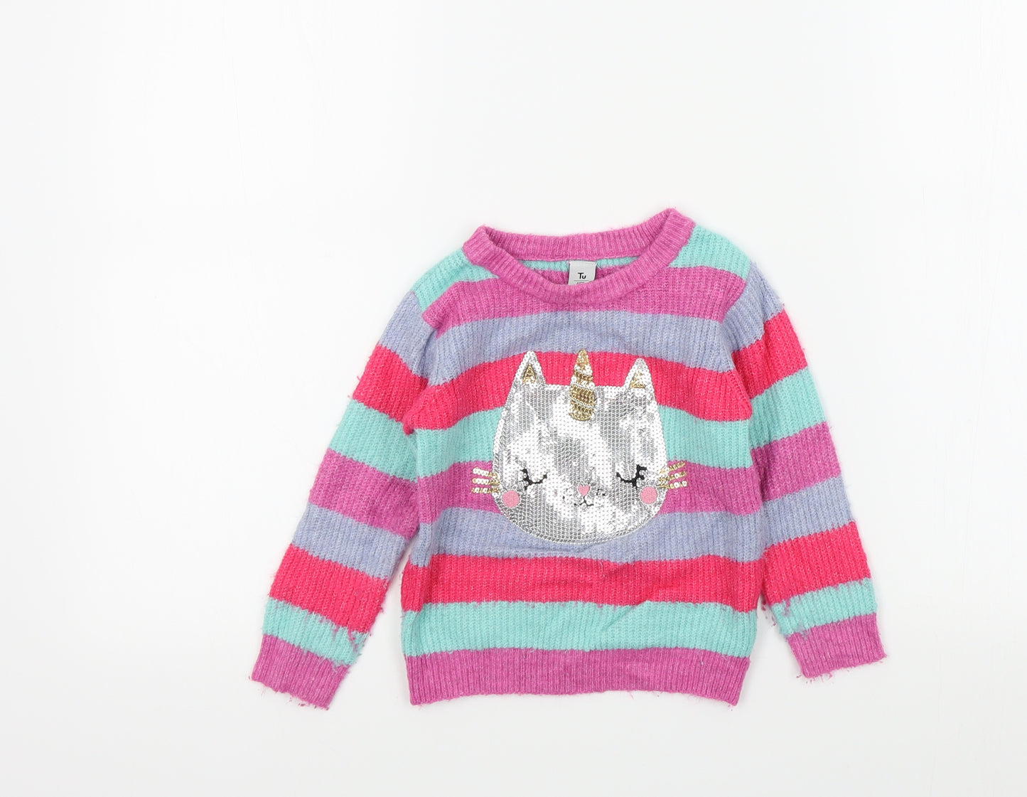 TU Girls Pink Colourblock  Pullover Jumper Size 2-3 Years