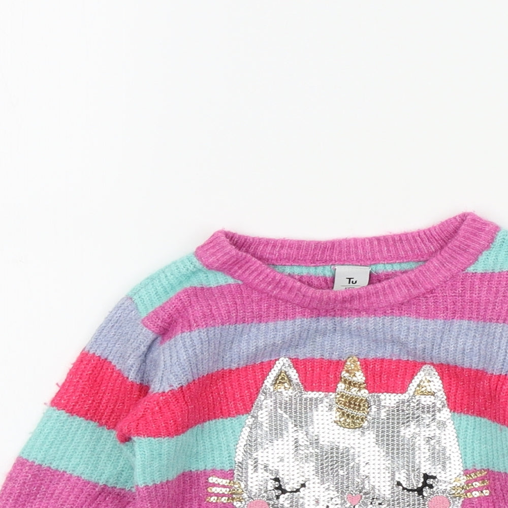 TU Girls Pink Colourblock  Pullover Jumper Size 2-3 Years