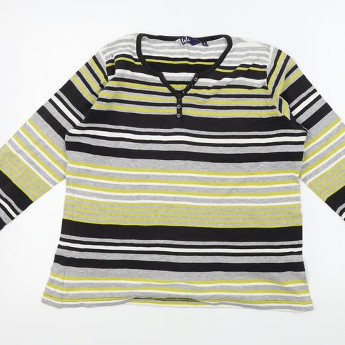 hle Womens Grey Striped  Basic T-Shirt Size M