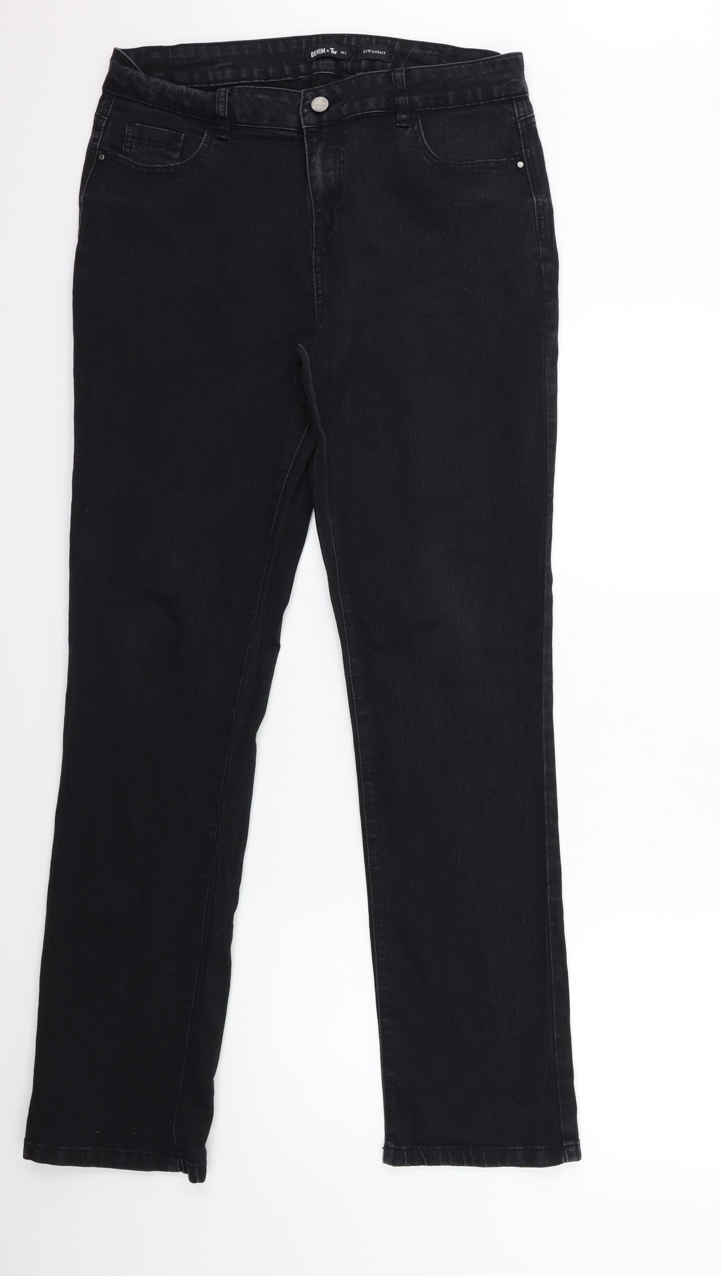 TU Womens Black  Denim Straight Jeans Size 14 L32 in