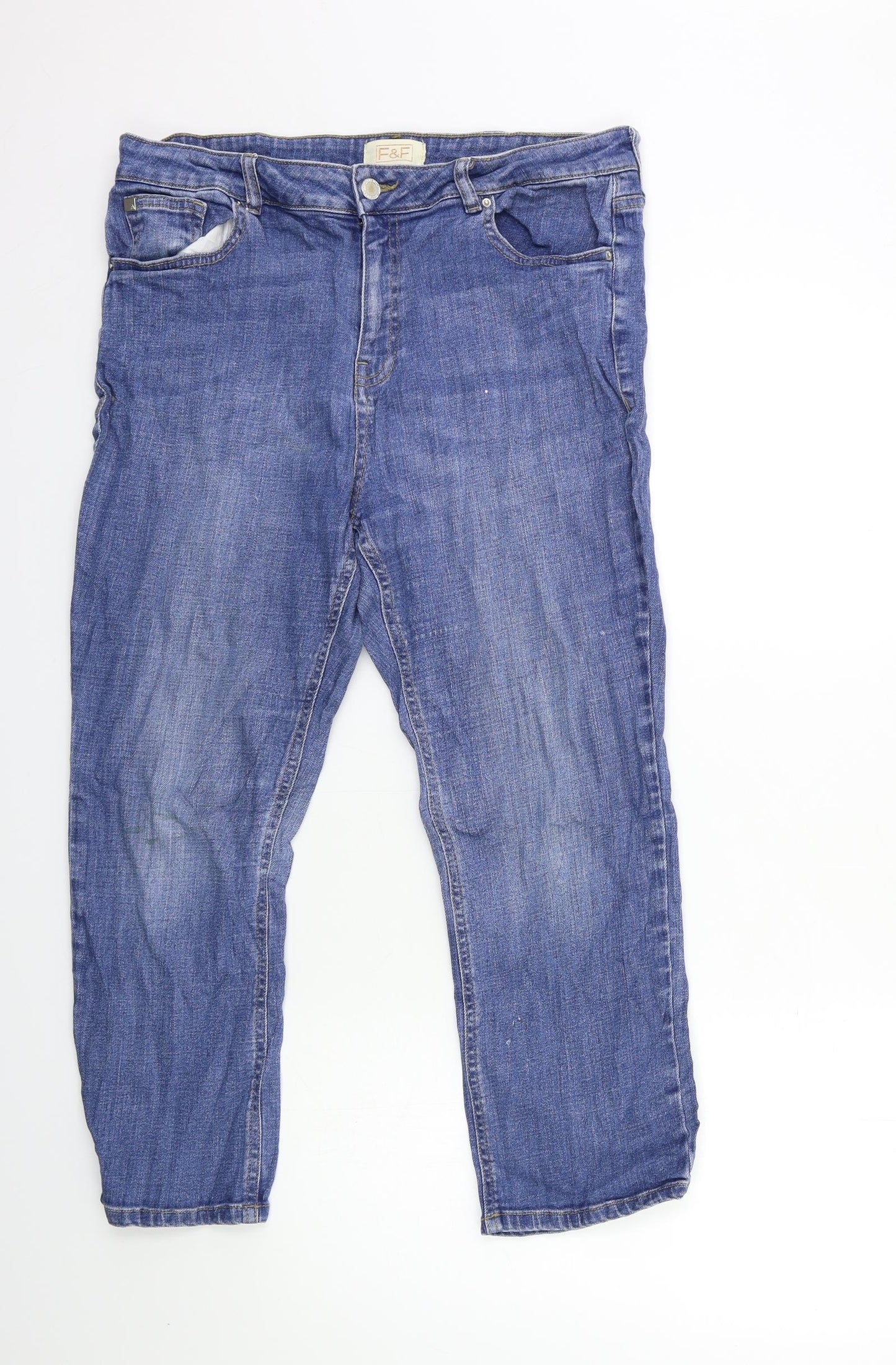 F&F Womens Blue  Denim Straight Jeans Size 16 L27 in