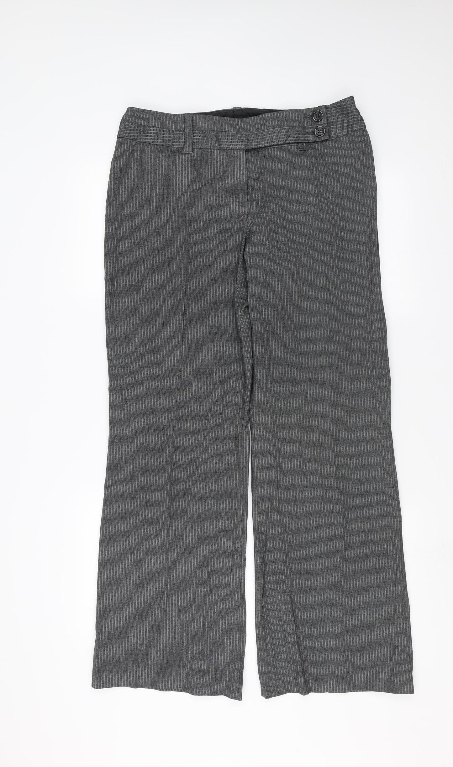 Marks and Spencer Womens Grey Striped  Trousers  Size 14 L29 in