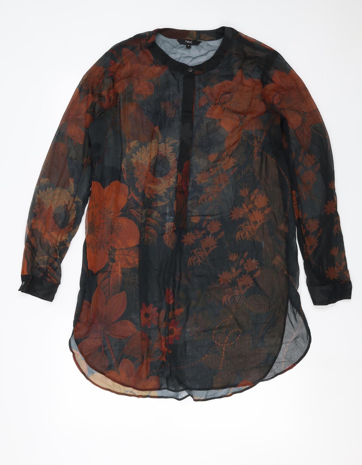 NEXT Womens Brown Floral  Basic Blouse Size 14  - sheer