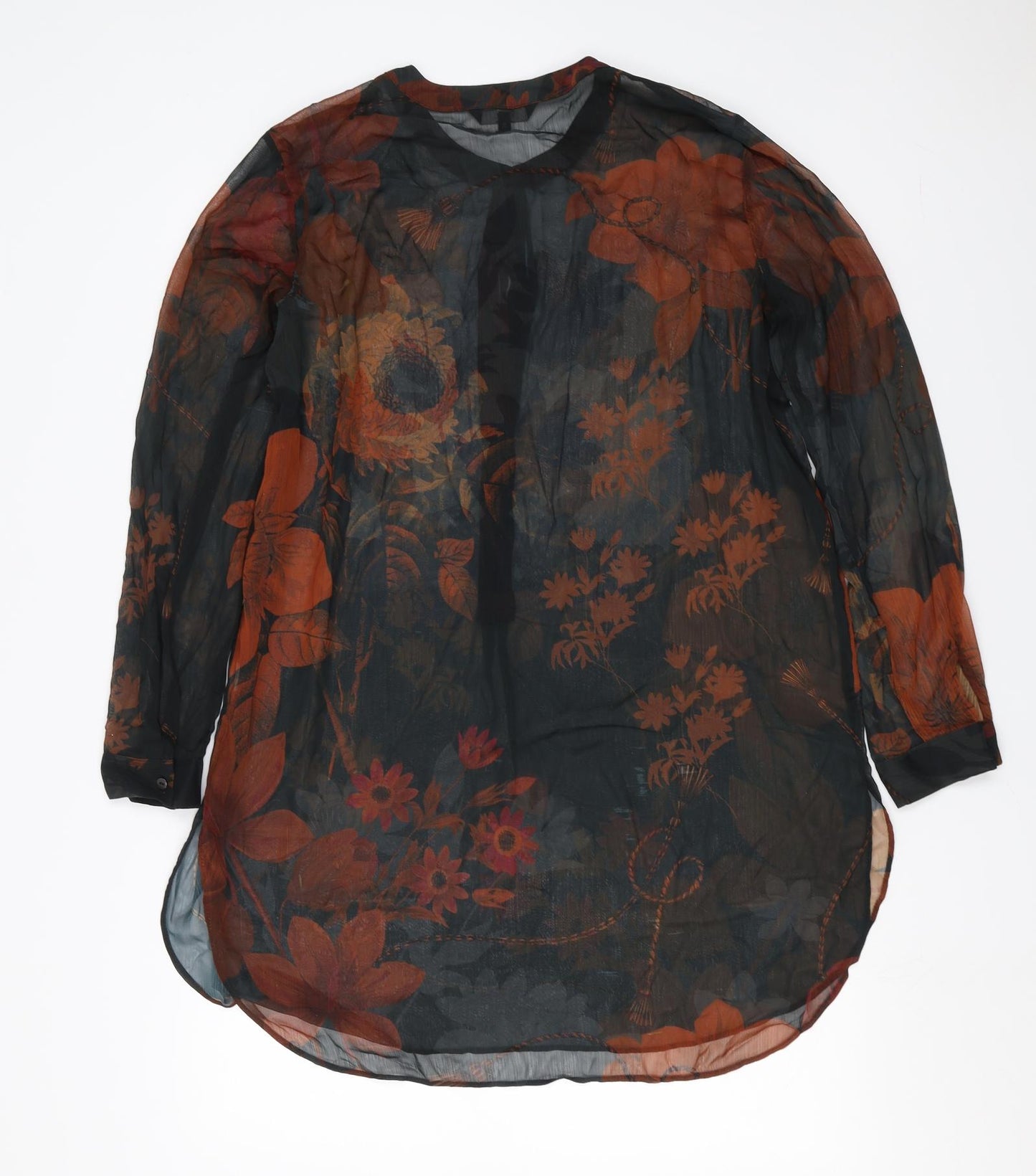 NEXT Womens Brown Floral  Basic Blouse Size 14  - sheer