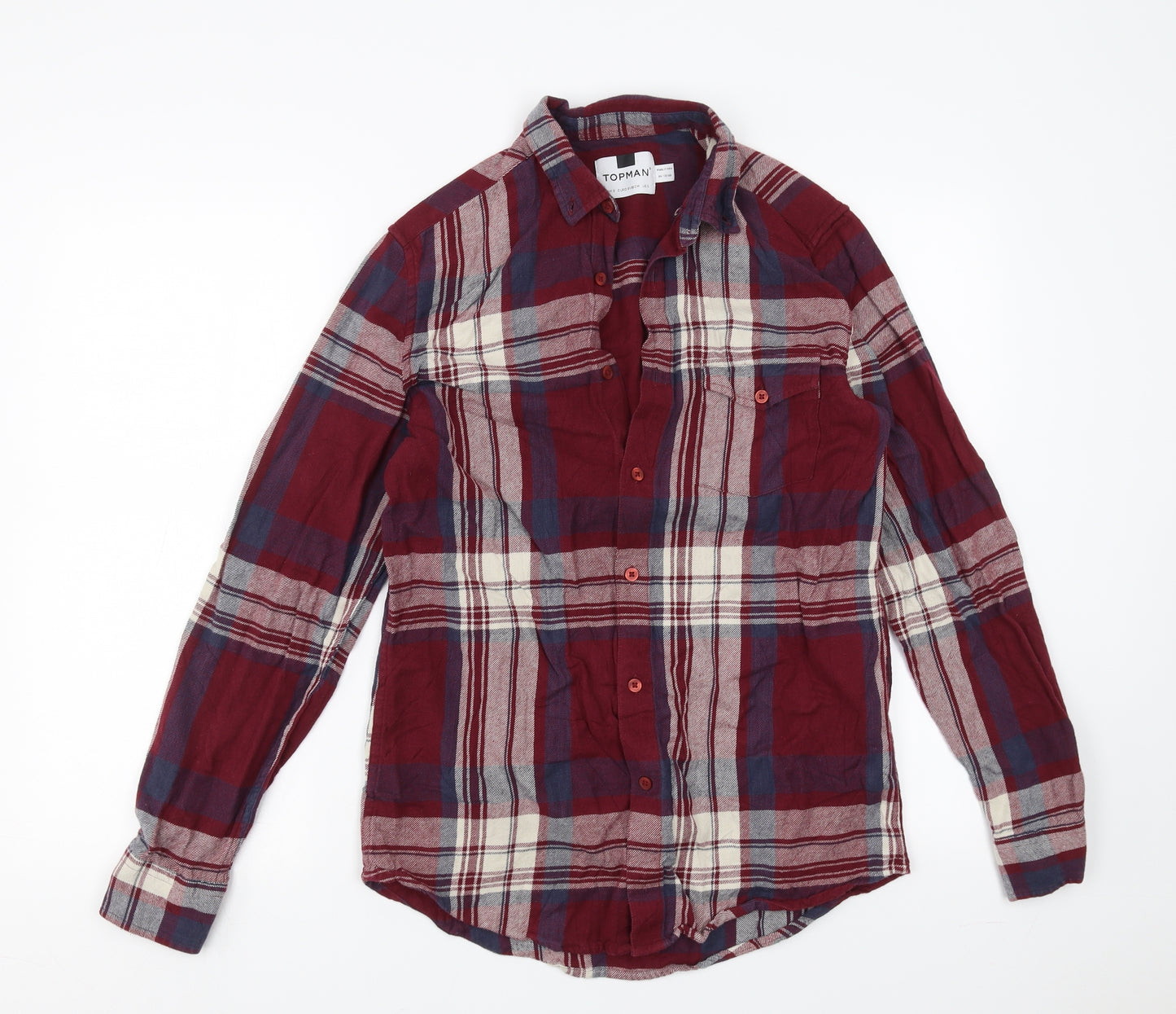 topmanre Mens Red Plaid   Button-Up Size S