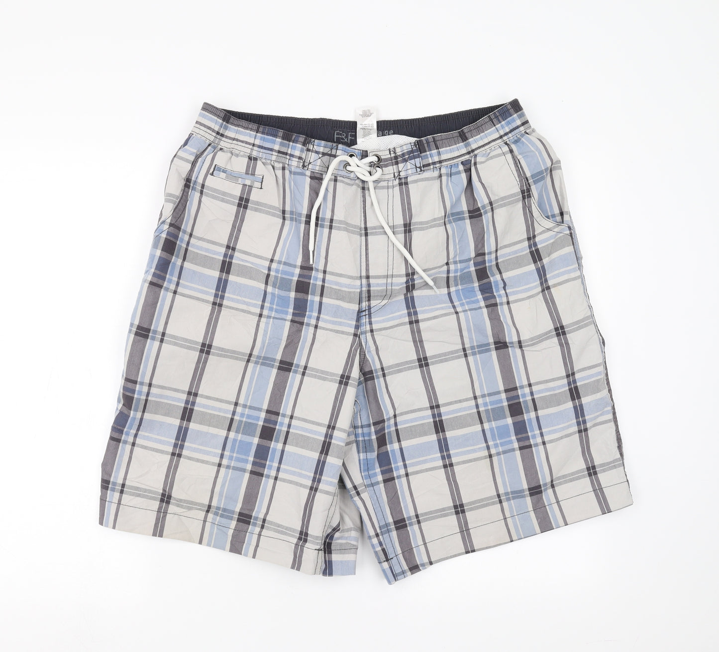 F&F Mens Blue Check  Bermuda Shorts Size L - swim short