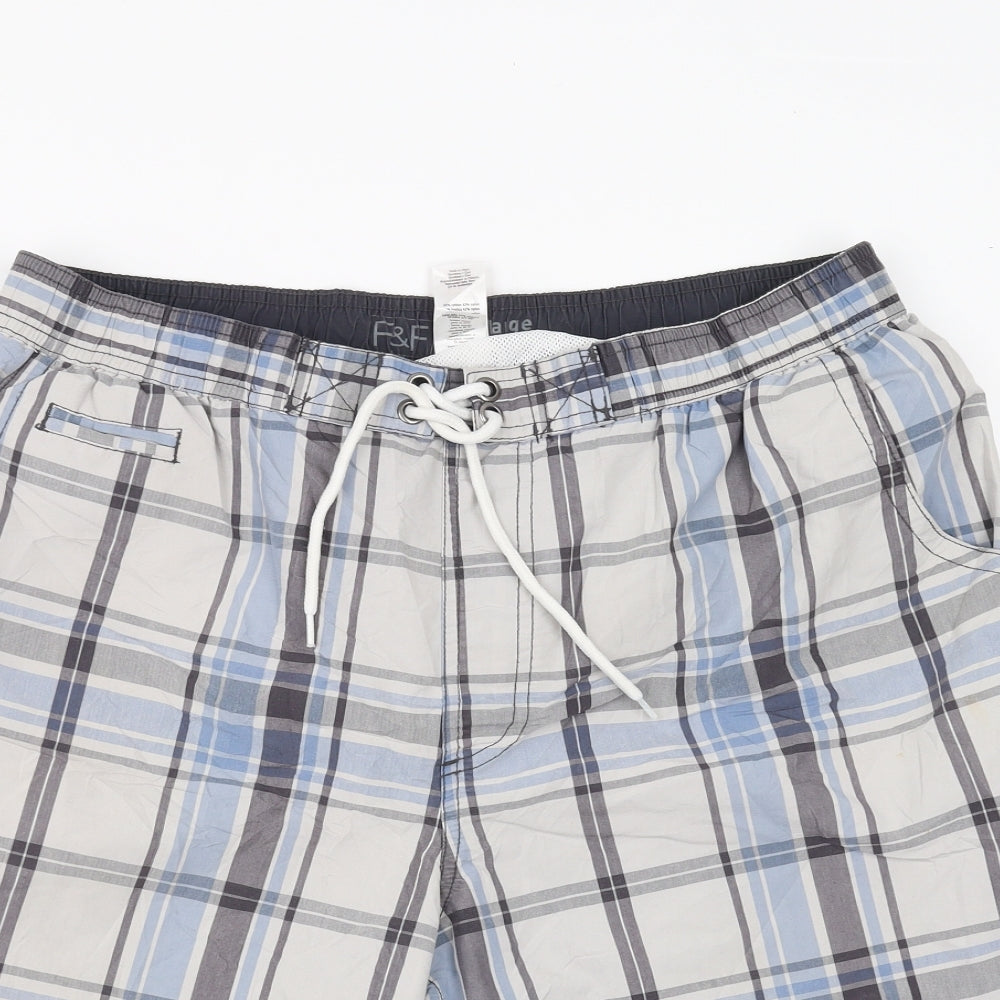 F&F Mens Blue Check  Bermuda Shorts Size L - swim short