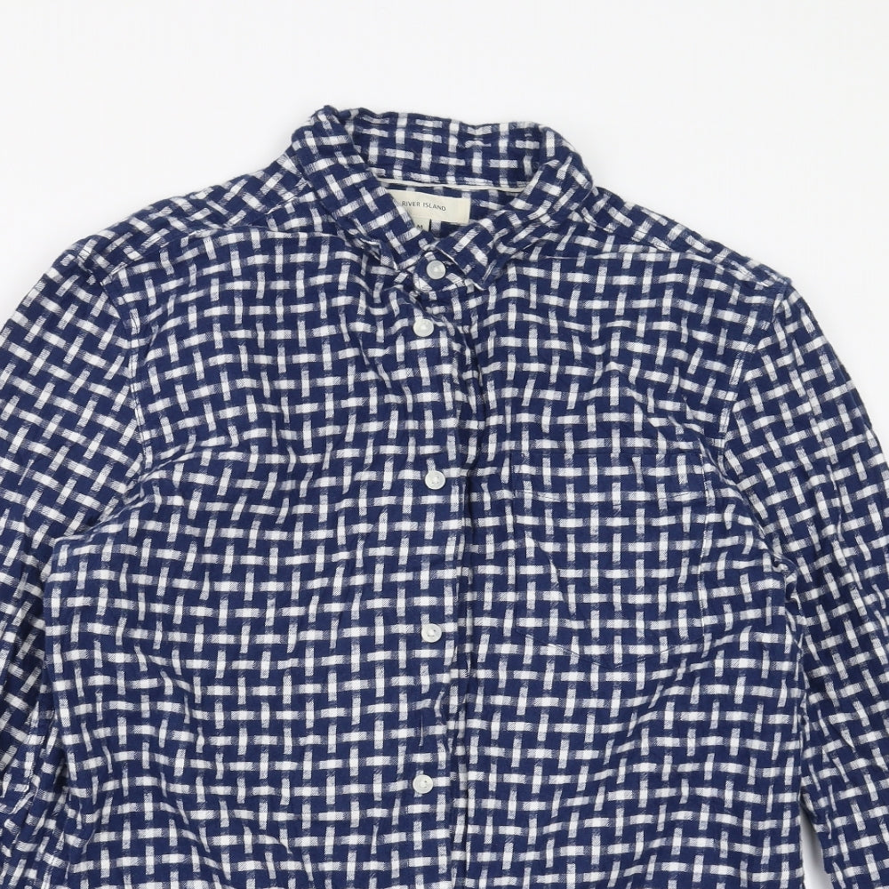 River Island Mens Blue Check   Button-Up Size M