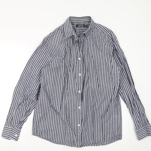 Williams & Brown Mens Blue Striped   Button-Up Size 16
