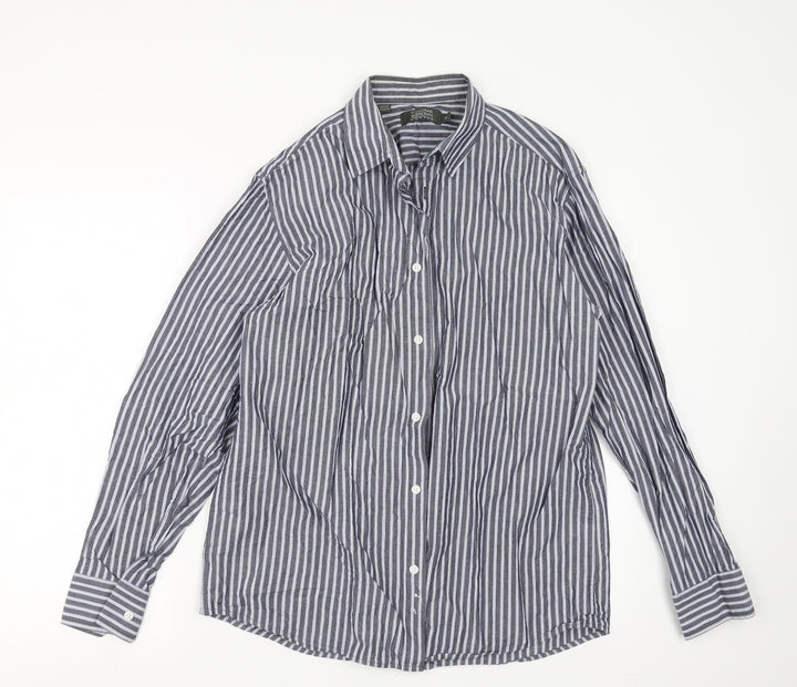 Williams & Brown Mens Blue Striped Button-Up Size 16