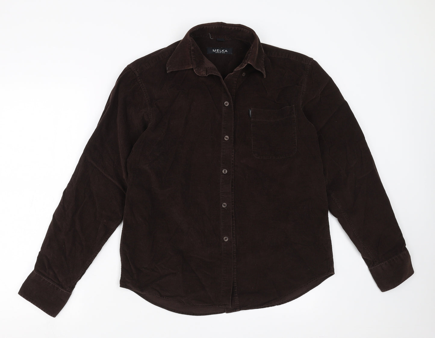 Melka Mens Brown  Corduroy  Button-Up Size S