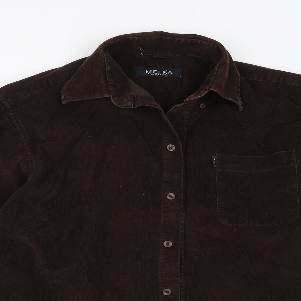 Melka Mens Brown  Corduroy  Button-Up Size S