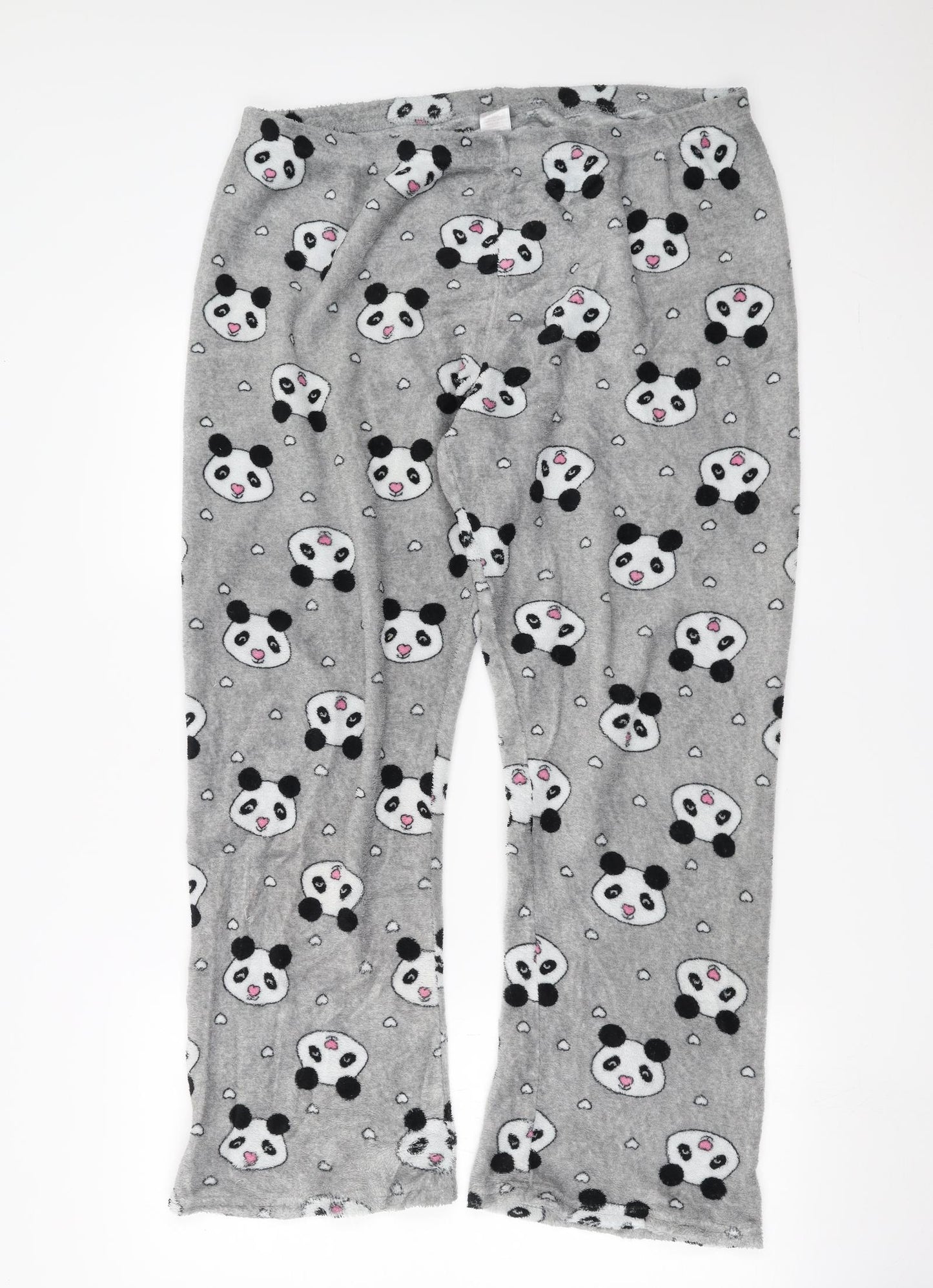 Primark Womens Grey Solid Fleece  Pyjama Pants Size XL  - panda faces