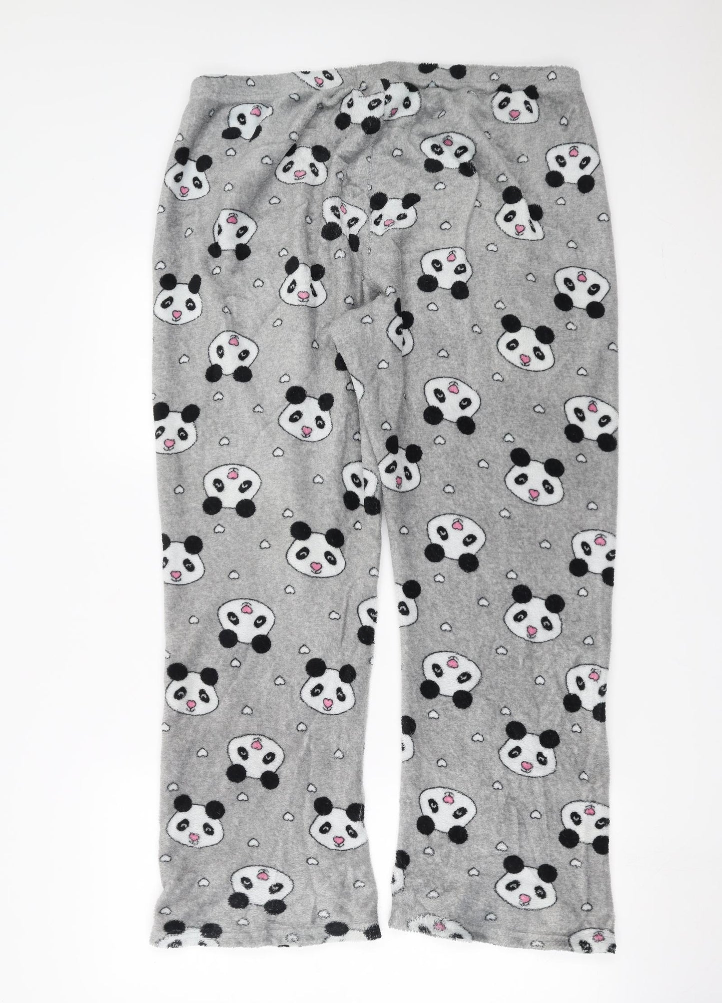 Primark Womens Grey Solid Fleece  Pyjama Pants Size XL  - panda faces