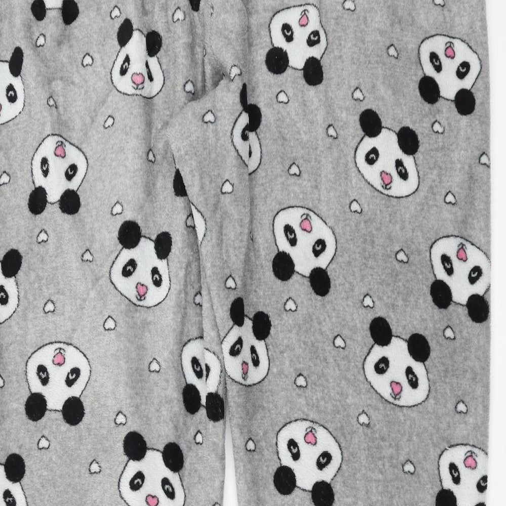 Primark Womens Grey Solid Fleece  Pyjama Pants Size XL  - panda faces