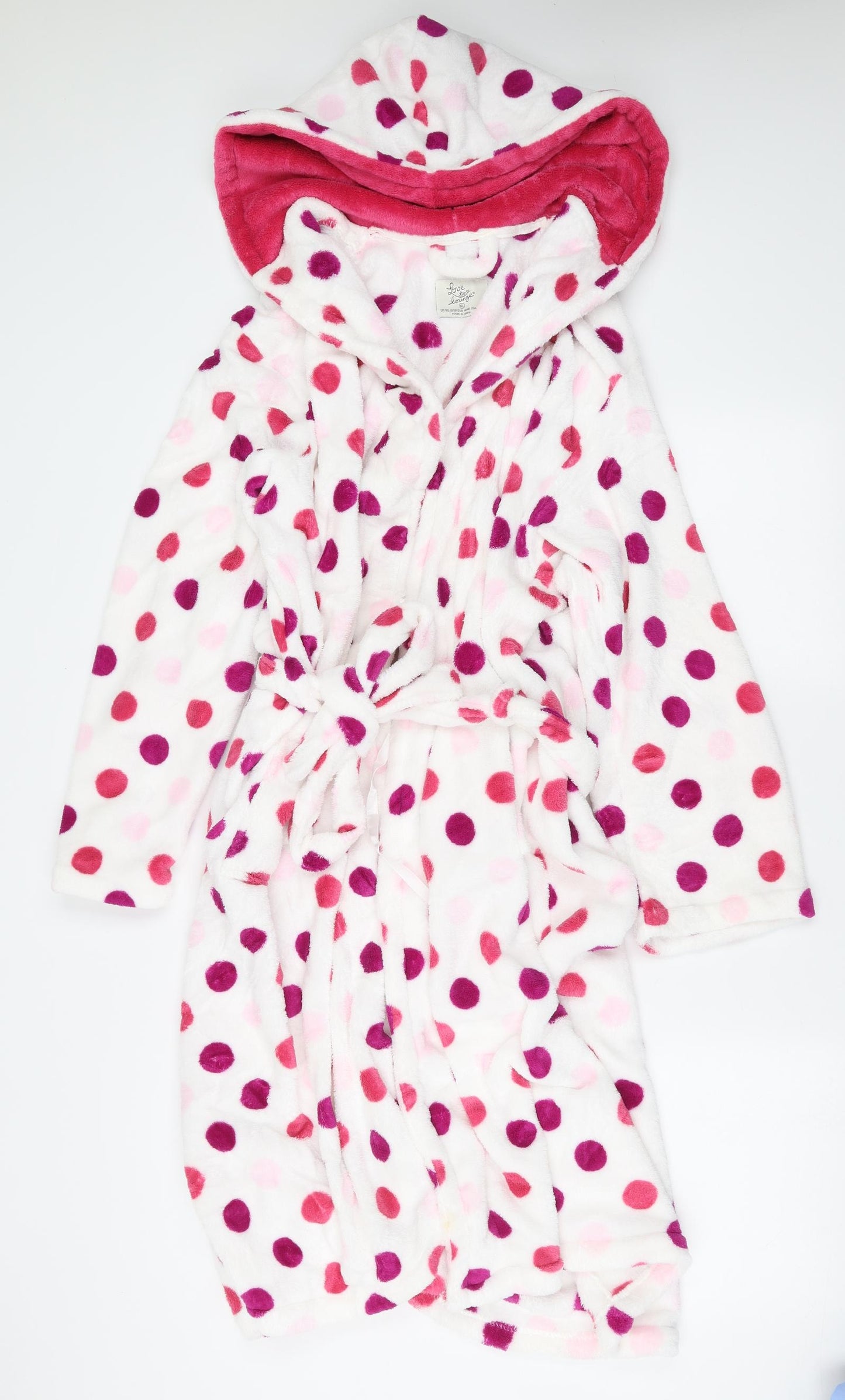 Primark Womens White Polka Dot Fleece  Robe Size XL