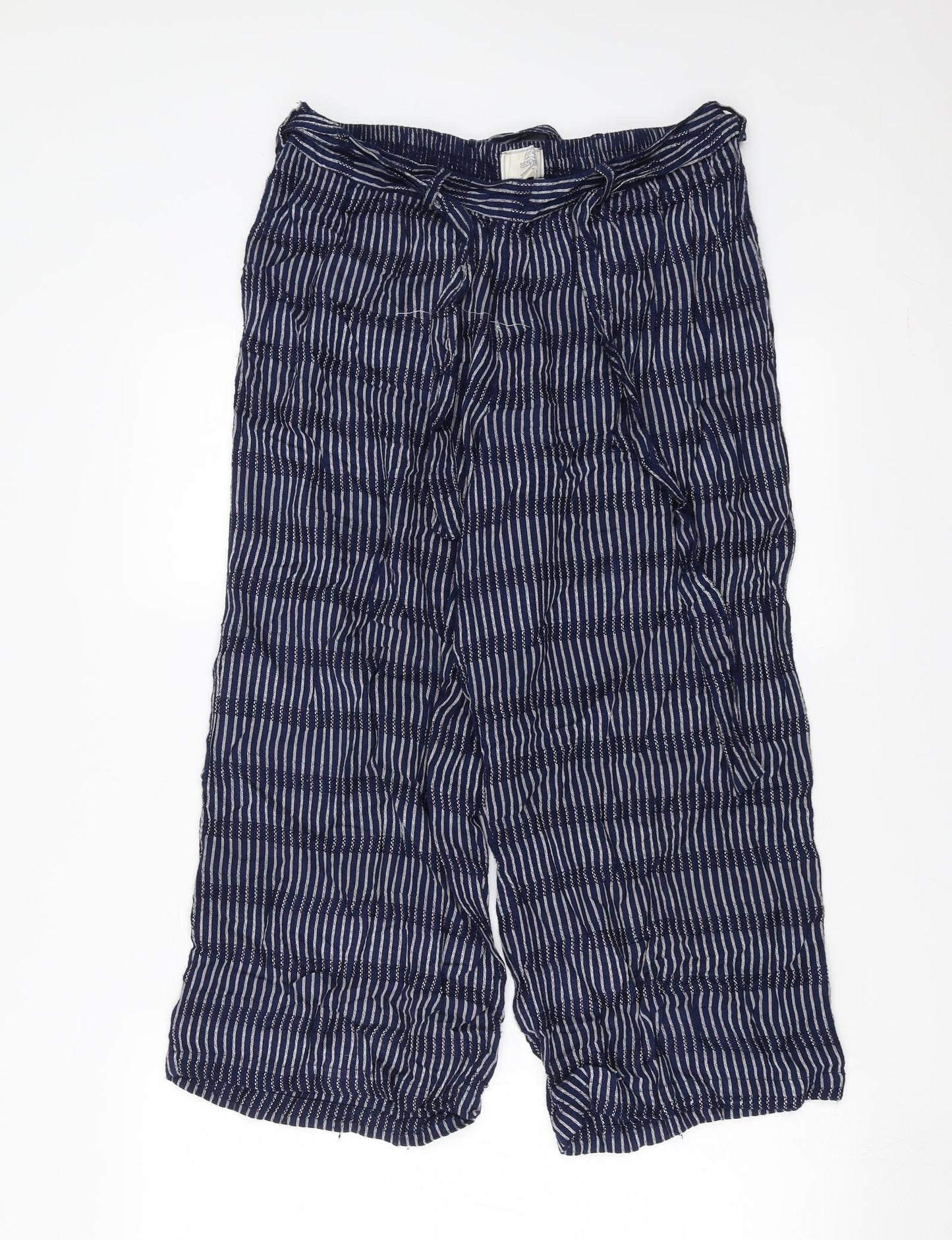 Fat Face Womens Blue Striped  Cropped Trousers Size 12 L22 in