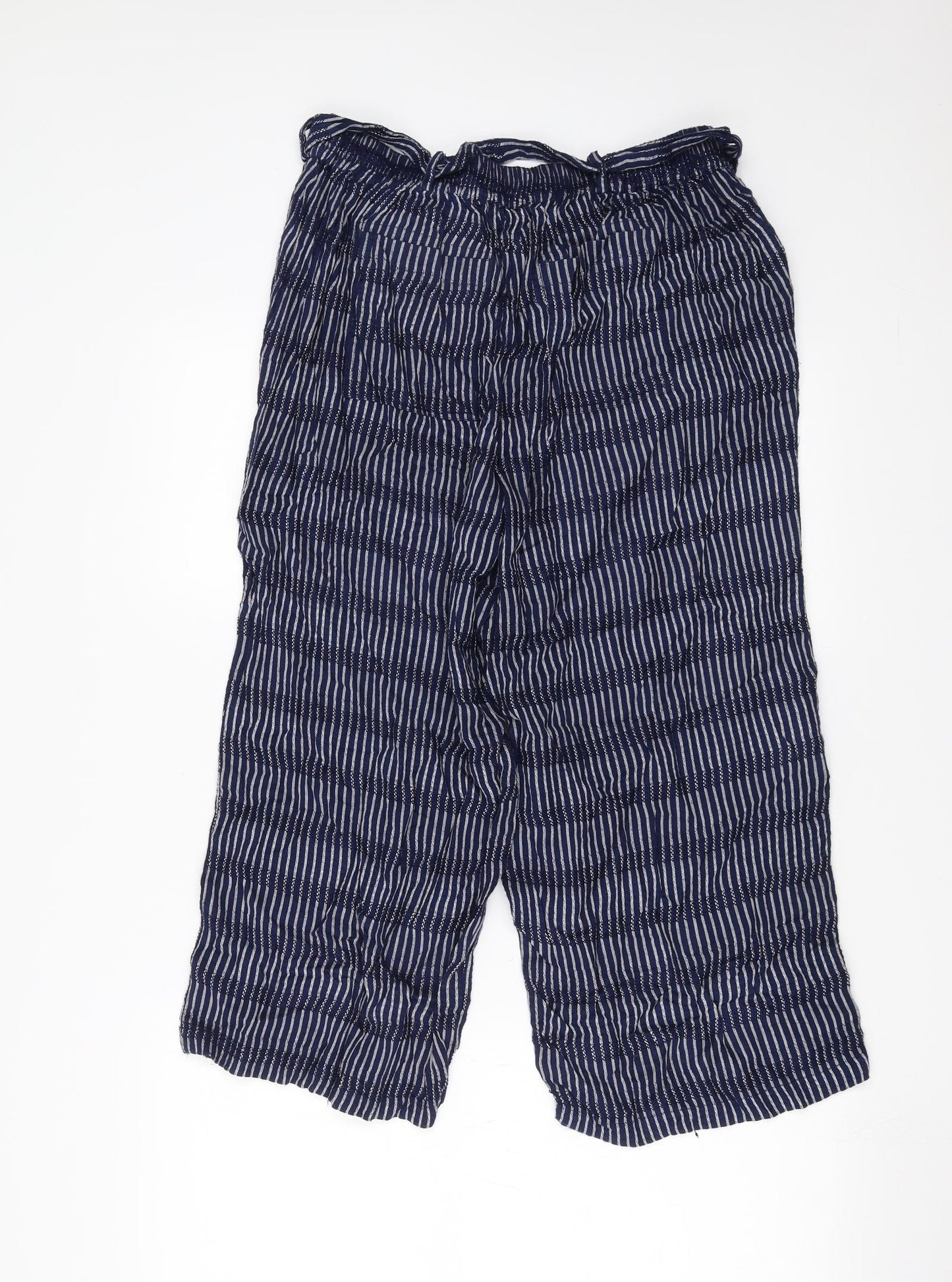 Fat Face Womens Blue Striped  Cropped Trousers Size 12 L22 in