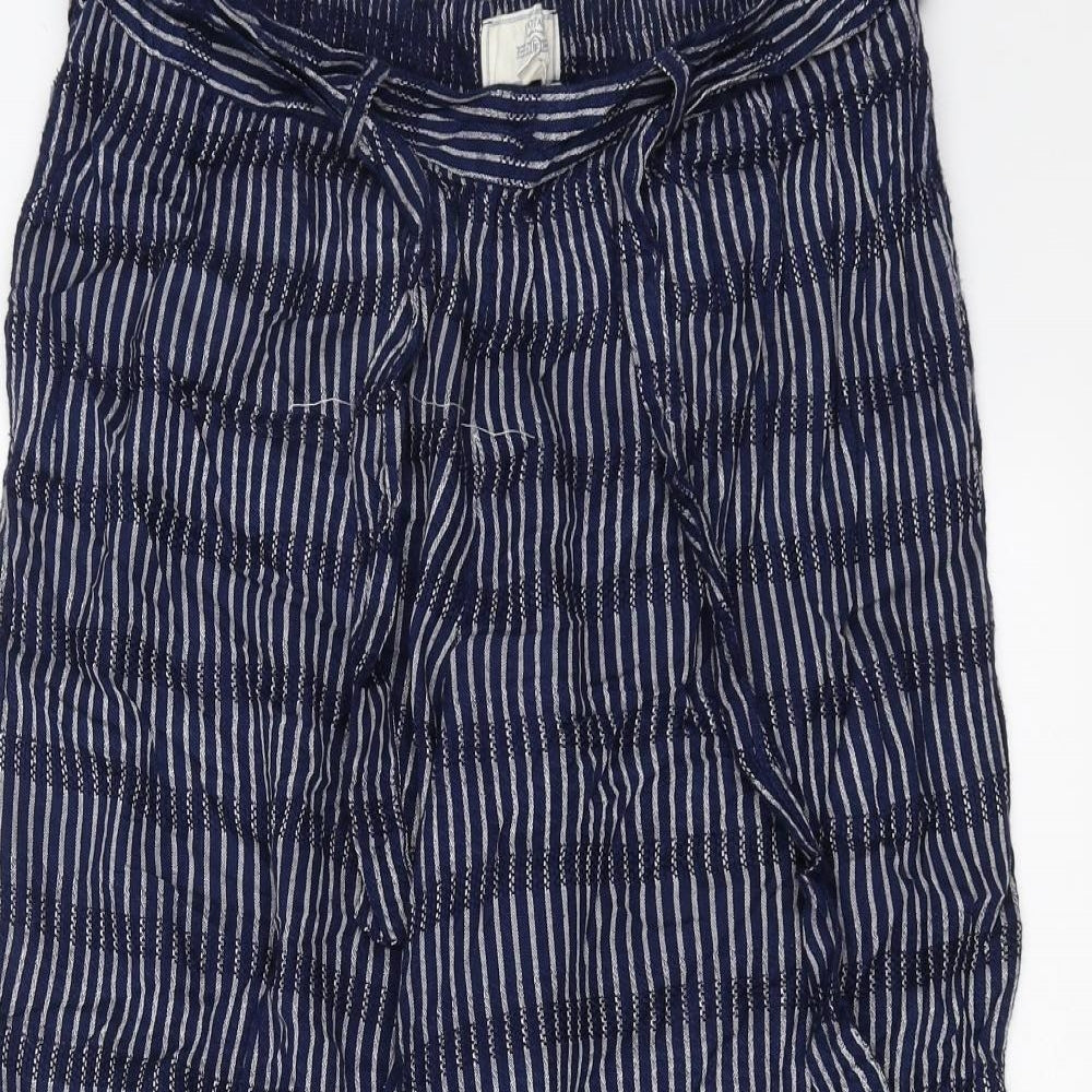 Fat Face Womens Blue Striped  Cropped Trousers Size 12 L22 in