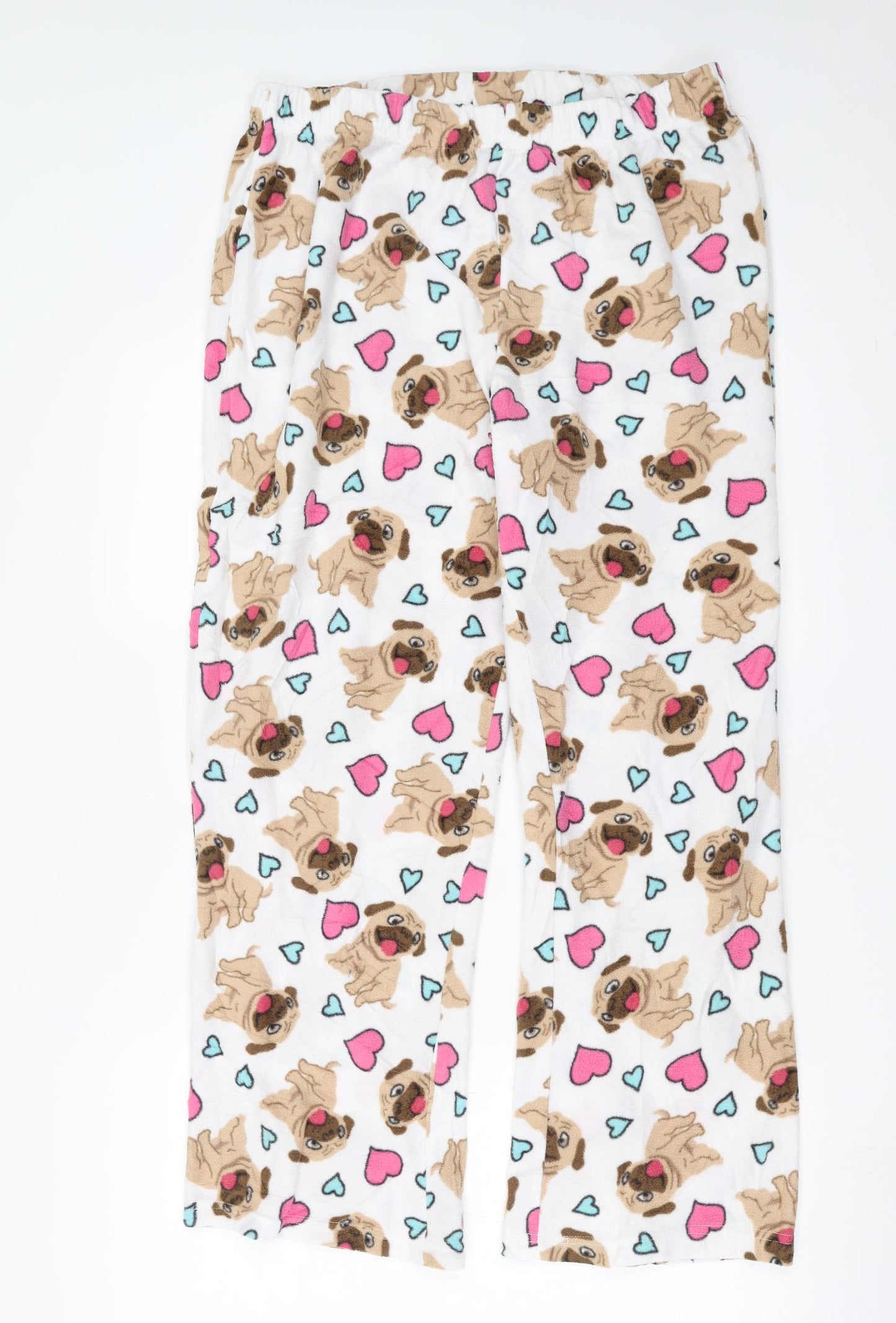 Studio Retail Womens White Solid Fleece  Pyjama Pants Size L  - pug pattern