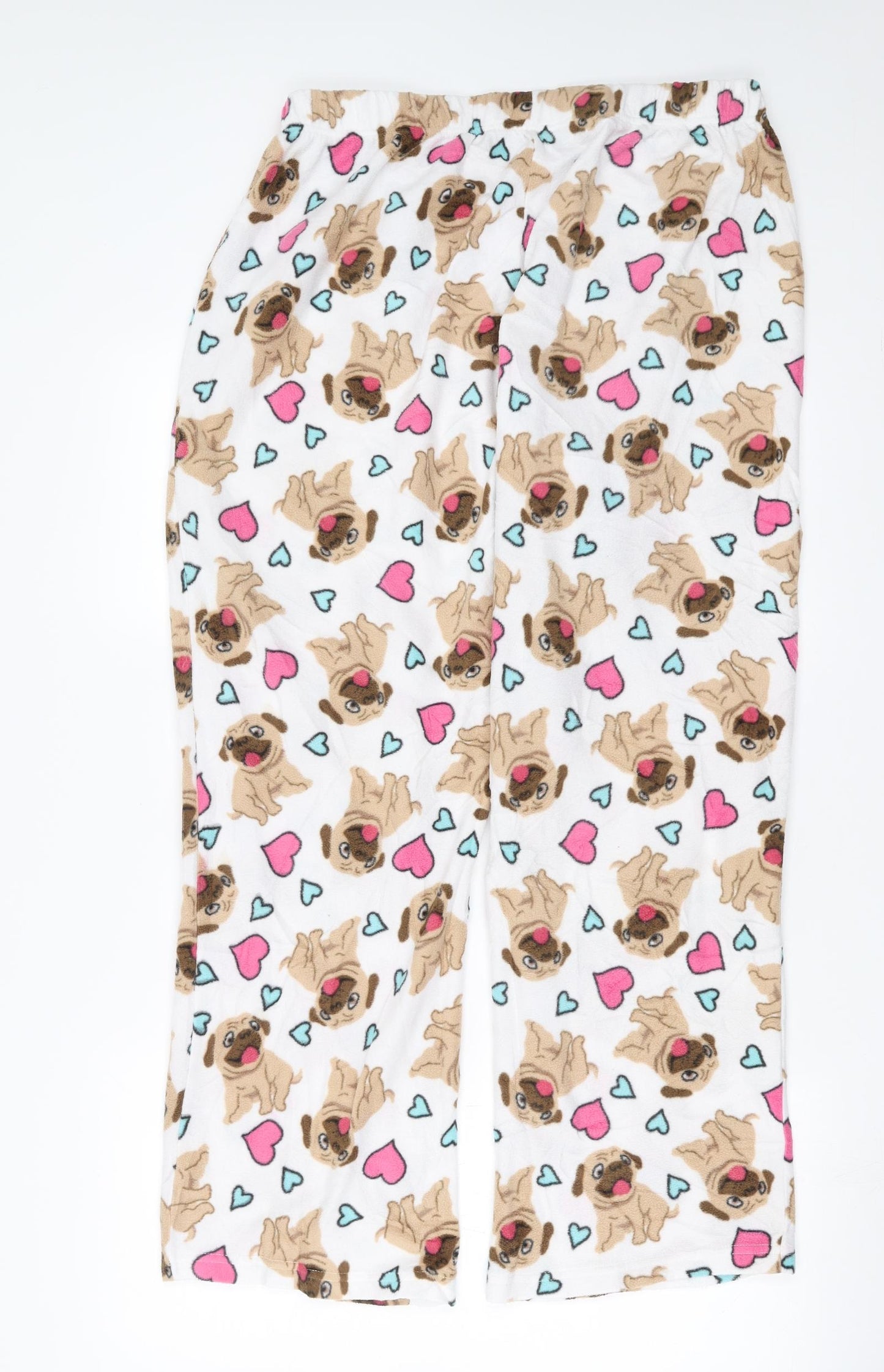 Studio Retail Womens White Solid Fleece  Pyjama Pants Size L  - pug pattern