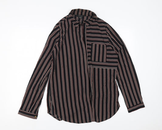 Front view of Primark women’s black striped basic blouse, size UK 12