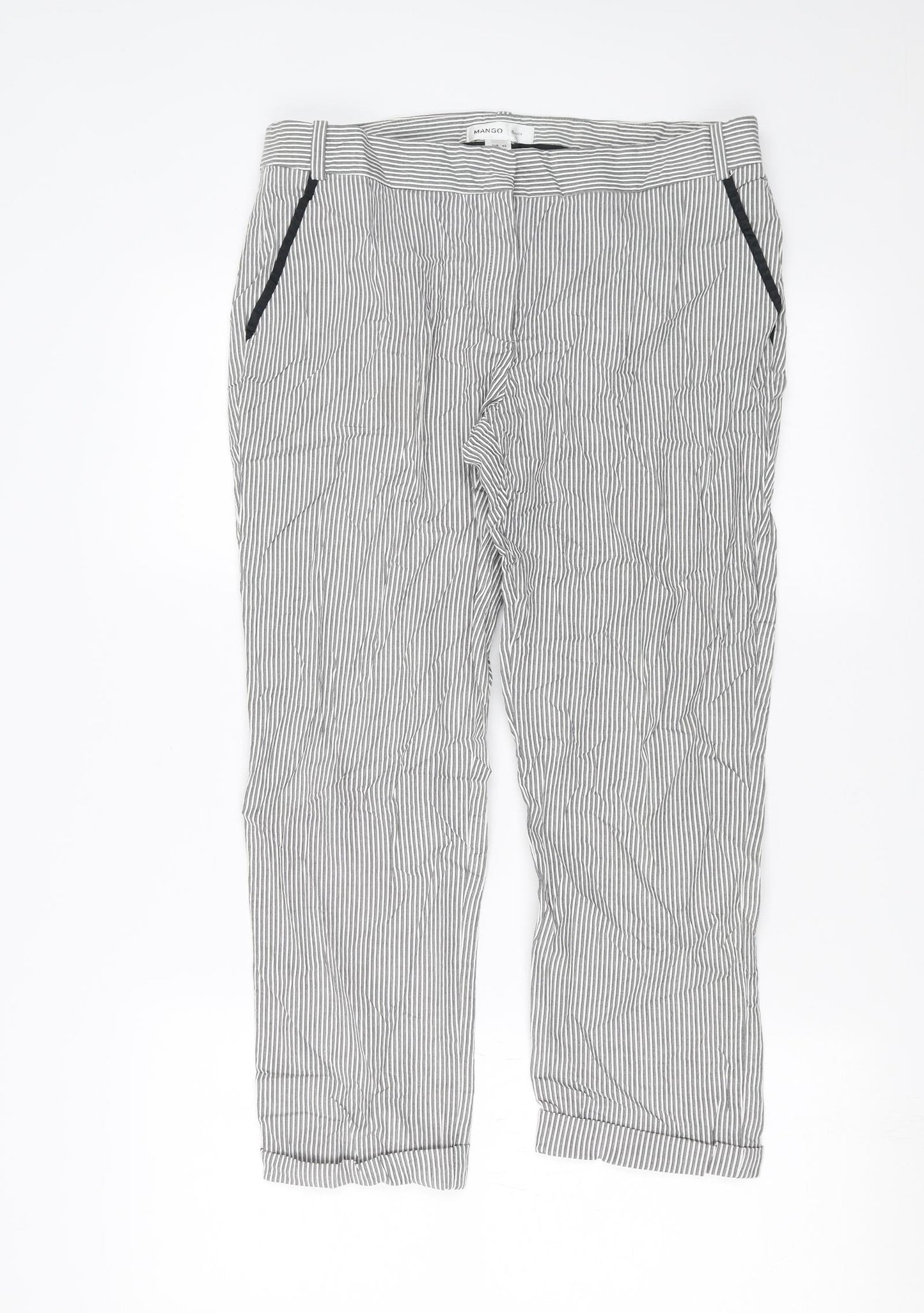 Mango Womens Grey Striped  Trousers  Size 14 L24 in - cropped