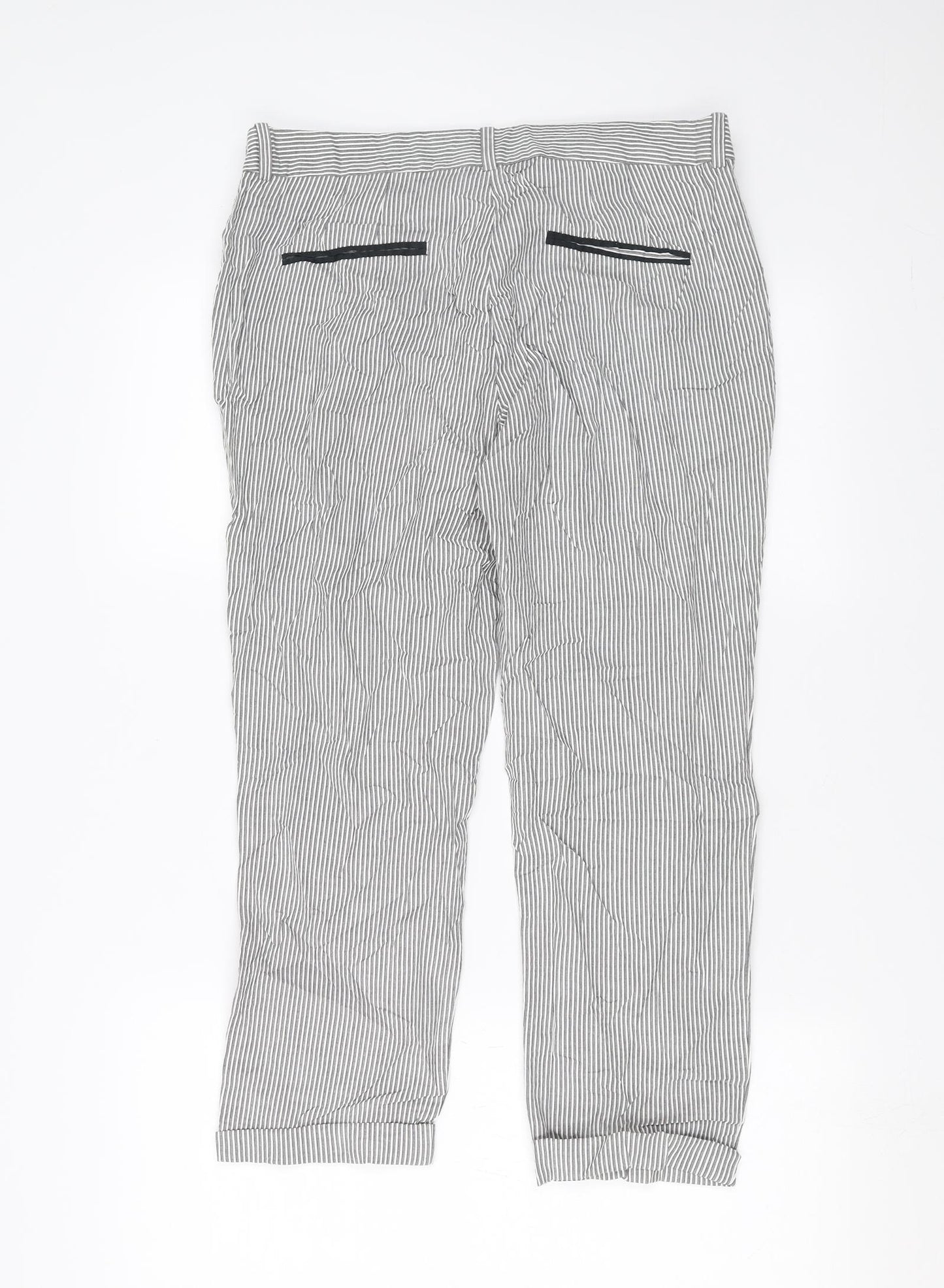 Mango Womens Grey Striped  Trousers  Size 14 L24 in - cropped