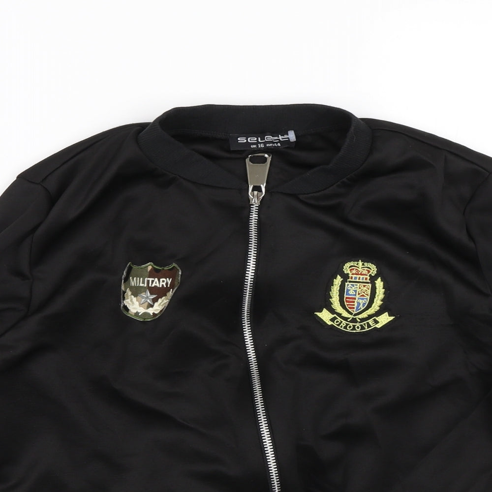 Select Womens Black   Bomber Jacket Coat Size 16