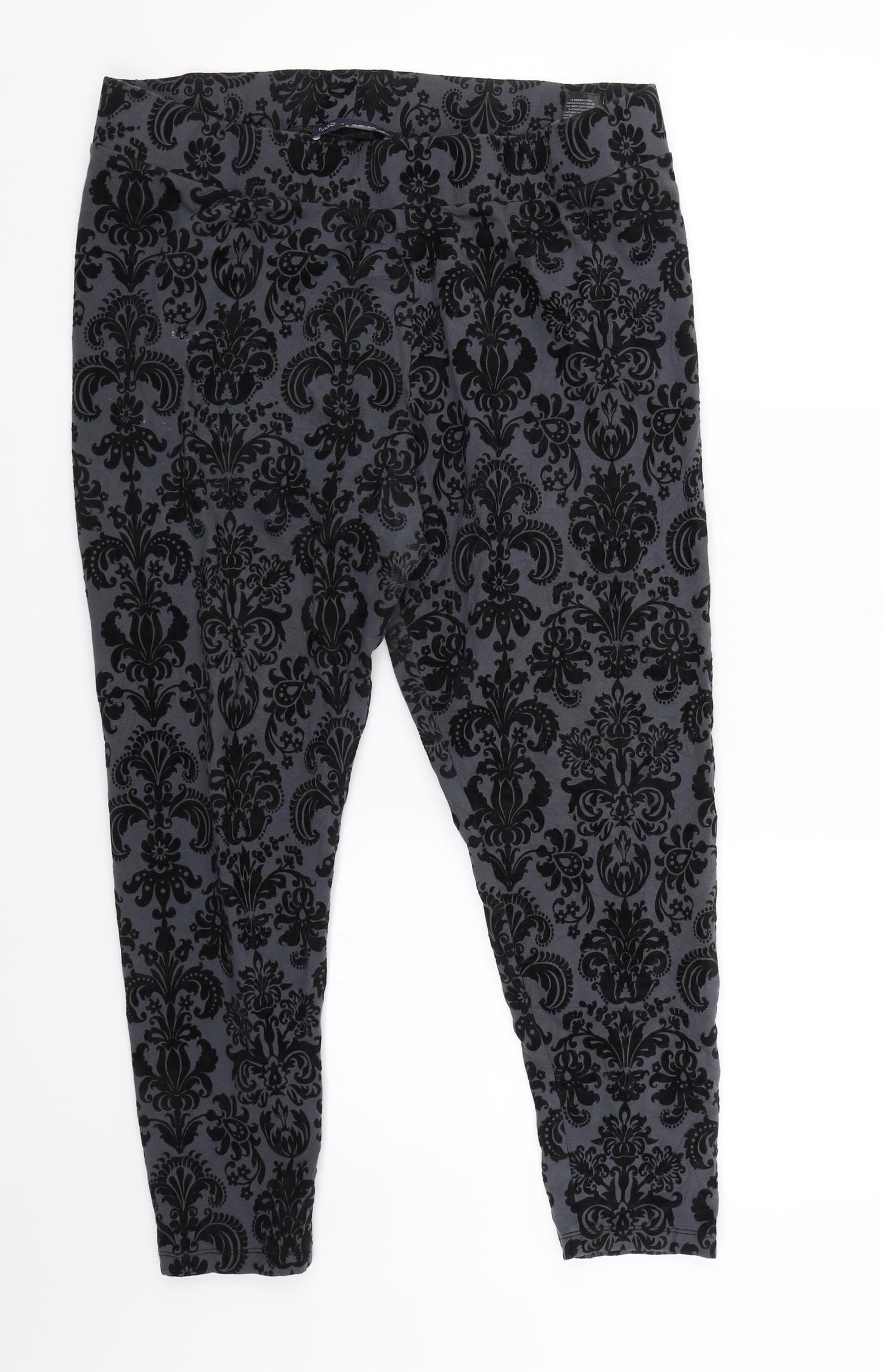 M&S Womens Black Floral Velour Capri Leggings Size 18 L23 in