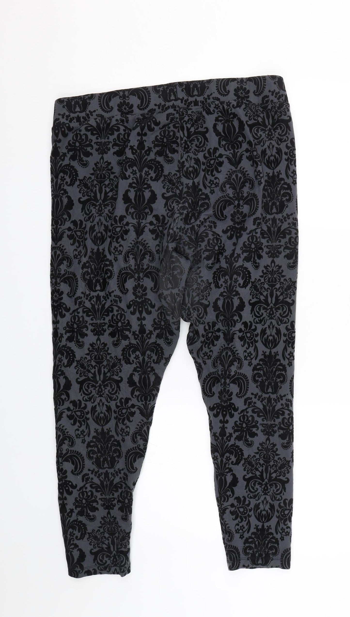 M&S Womens Black Floral Velour Capri Leggings Size 18 L23 in