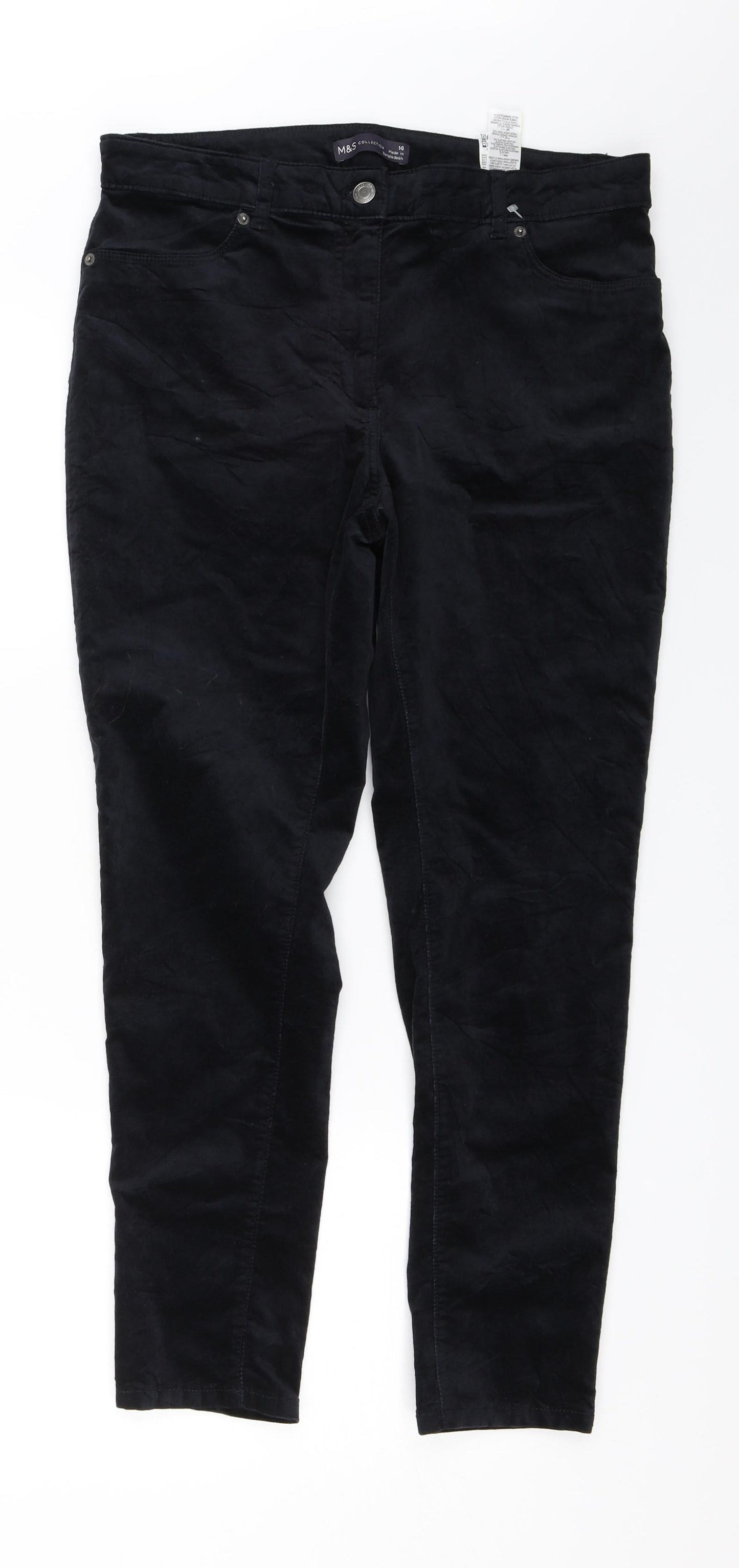 M&S Womens Black  Velour Trousers  Size 14 L25 in