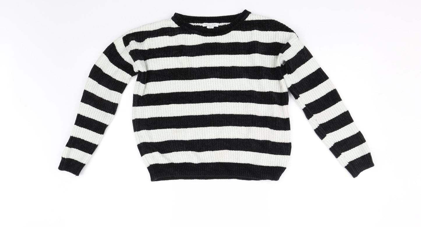 Primark Girls Black Striped Knit Pullover Jumper Size 12-13 Years
