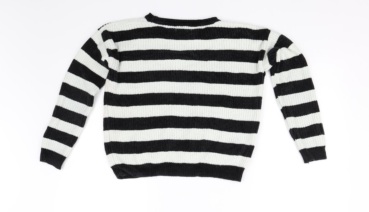 Primark Girls Black Striped Knit Pullover Jumper Size 12-13 Years