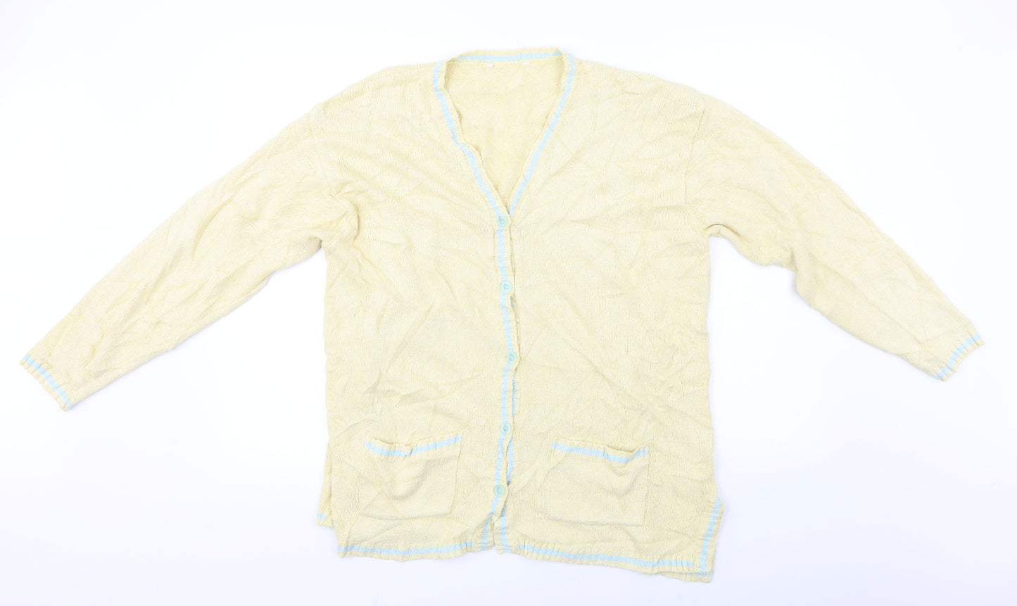 Preworn  Womens Yellow Houndstooth  Cardigan Jumper Size L
