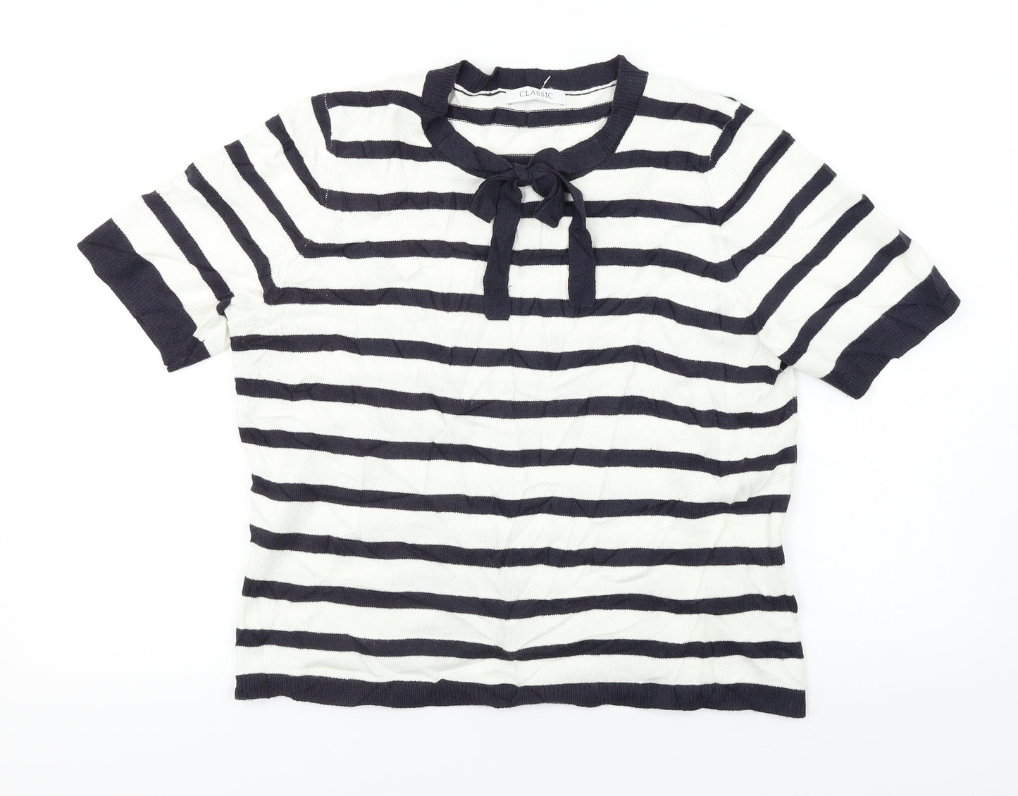 Marks and Spencer  Womens White Striped  Basic T-Shirt Size 12
