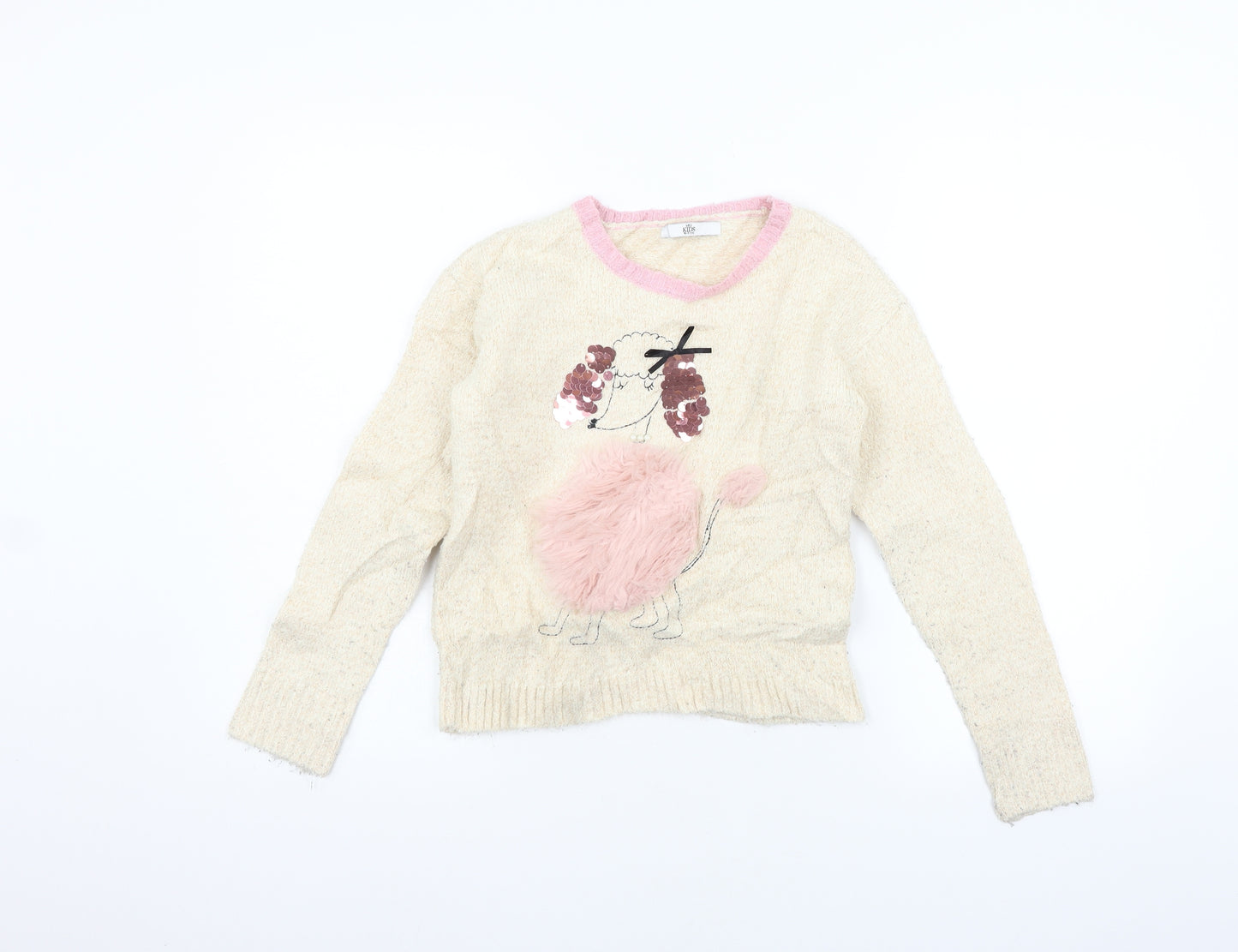 Marks and Spencer Girls Beige   Pullover Jumper Size 10-11 Years  - sequin