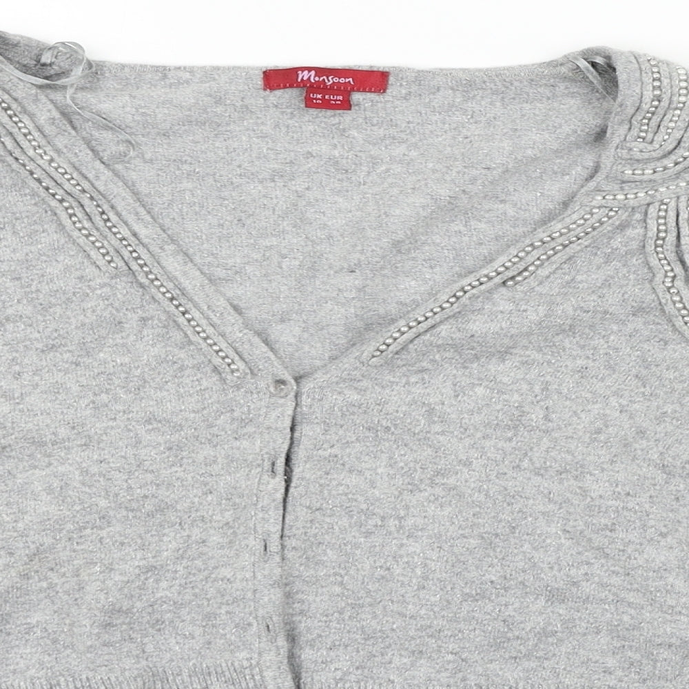 Monsoon Womens Grey Houndstooth  Cardigan Jumper Size 10