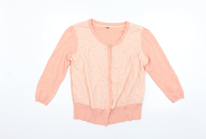 TU Womens Beige Geometric  Cardigan Jumper Size 14