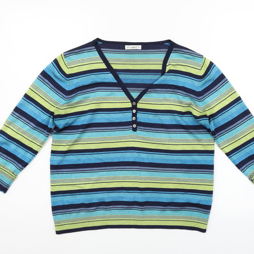 PLANET Womens Blue Striped  Pullover Jumper Size M
