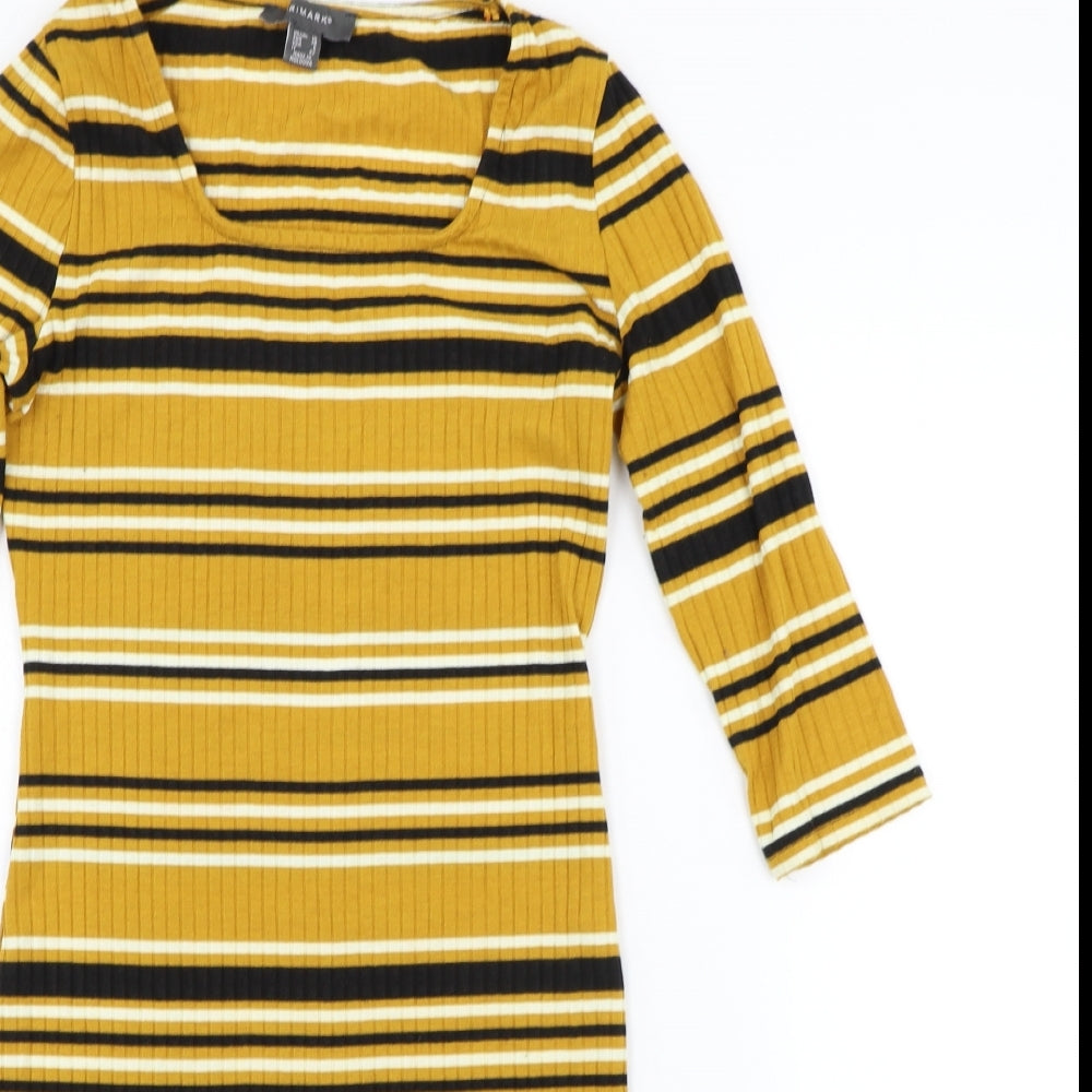 Primark Womens Yellow Striped  Fit & Flare  Size 10