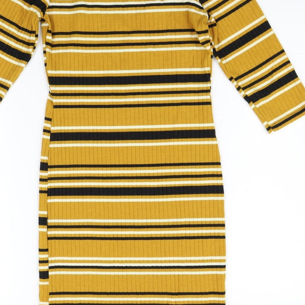 Primark Womens Yellow Striped  Fit & Flare  Size 10