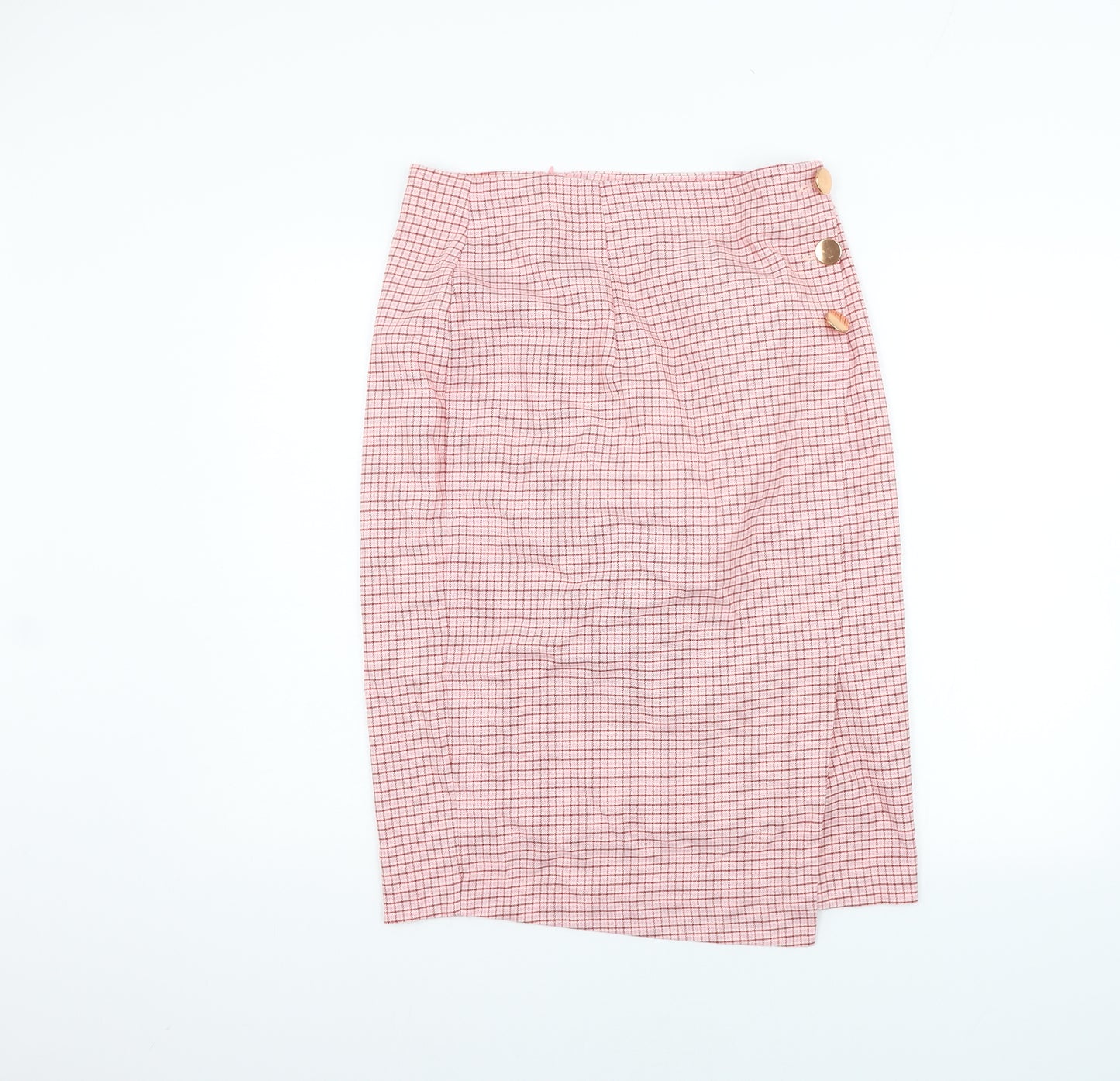 Marks and Spencer Womens Pink Check  A-Line Skirt Size 14