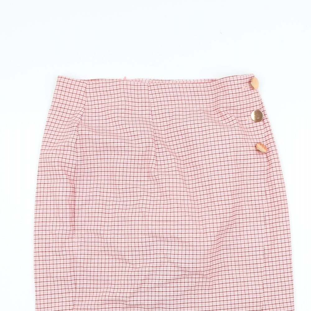 Marks and Spencer Womens Pink Check  A-Line Skirt Size 14